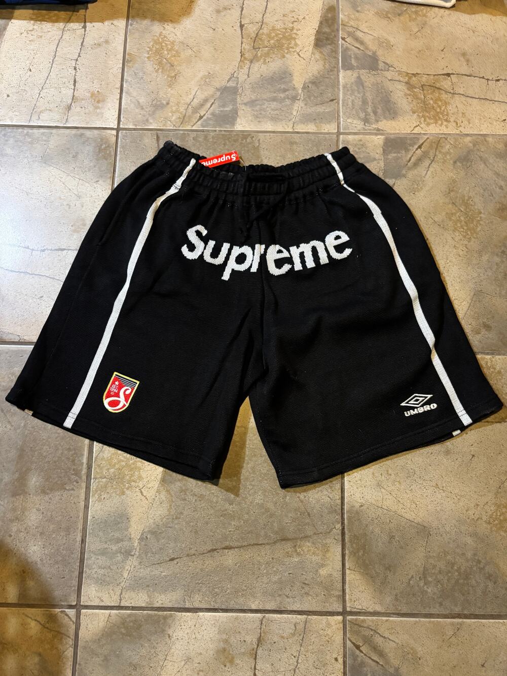 supreme x umbro knit black shorts